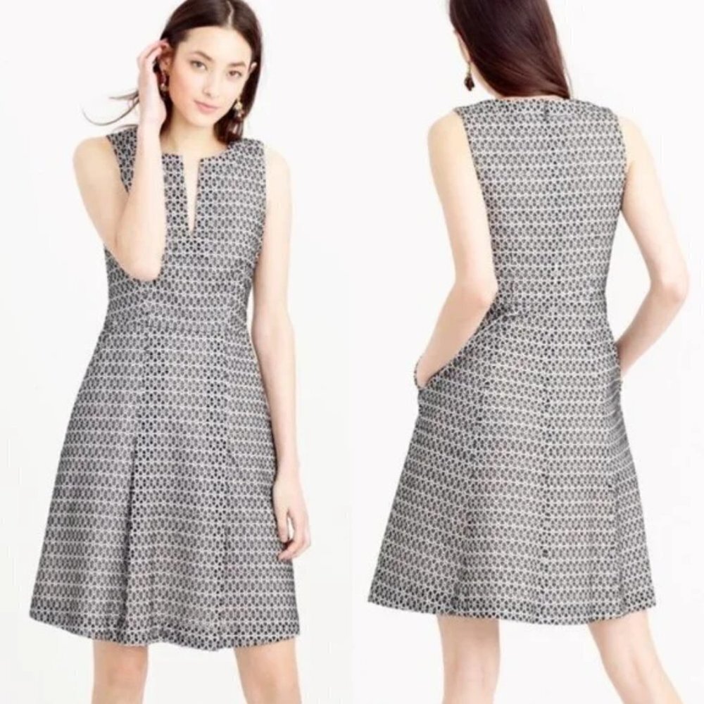 J. Crew Black & White Fit & Flare Sleeveless Embroidered Eyelet Dress Size 4